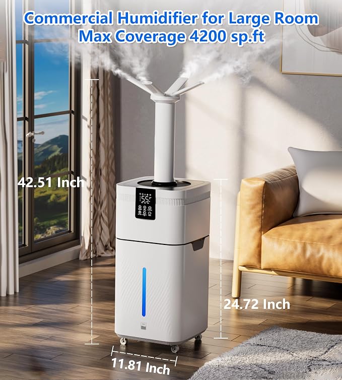 30L/7.93Gal Humidifier Large Room 4200 ft², Supersized Cool Mist, 120H Quiet Humidifiers for Bedroom, 3000mL/h Mist Output, Touch/Remote Control, Humidifiers for Home, Whole House, Plant, White - Image 2