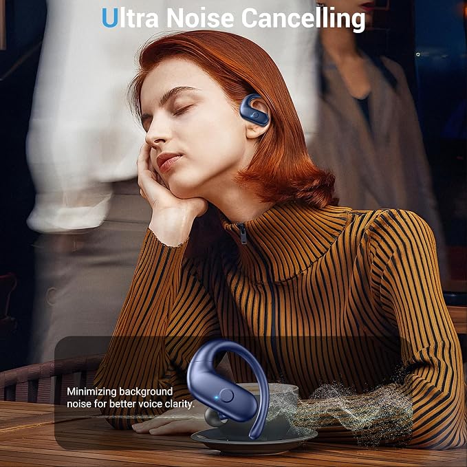 Sport Wireless Earbuds,60Hrs BT5.4 ENC IPX7 Waterproof Earhooks Deep Bass | 14.2mm drivers deliver rich stereo sound. Soft silicone ensures a secure, painless fit for long workouts. - Image 4