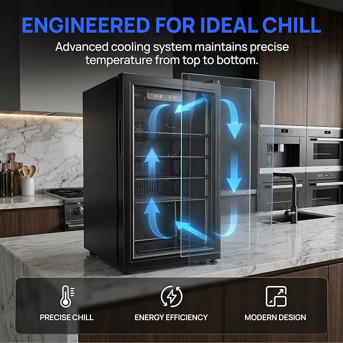 Dawmilon 3.2 Cu.Ft Beverage Refrigerator, 126 Can Beverage Cooler, Glass Door Drink Fridge, Mini Fridge with Digital Temperature Control and Air Cooling System for Beer Soda Wine Home Office Bar - Image 3