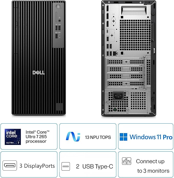 Dell Pro Tower Plus Core Ultra 7 265 32GB DDR5 2TB SSD Desktop Computer PC | AI-Ready, Intel 20-Core 13 TOPS NPU, DVD-RW, 3 DisplayPorts, 2 USB-C, Windows 11 Pro, Business Home Office - Image 2