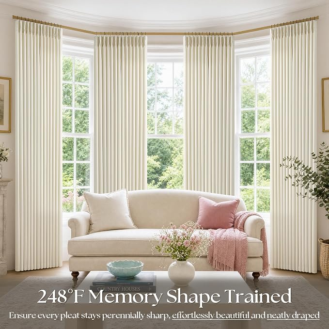 Cream Beige Pinch Pleated Linen Curtains 96 Inch 4 Panels Set - Image 7