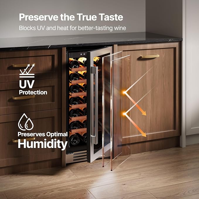Ca'Lefort 15 Inch Wine Fridge, 33 Bottles Under Counter Wine Cooler | 40-65°F Touch Control, Dual-Pane Glass Door, Adjustable Shelves, 3 Color LED, Built-In or Under Counter for Home Bar Kitchen - Image 4
