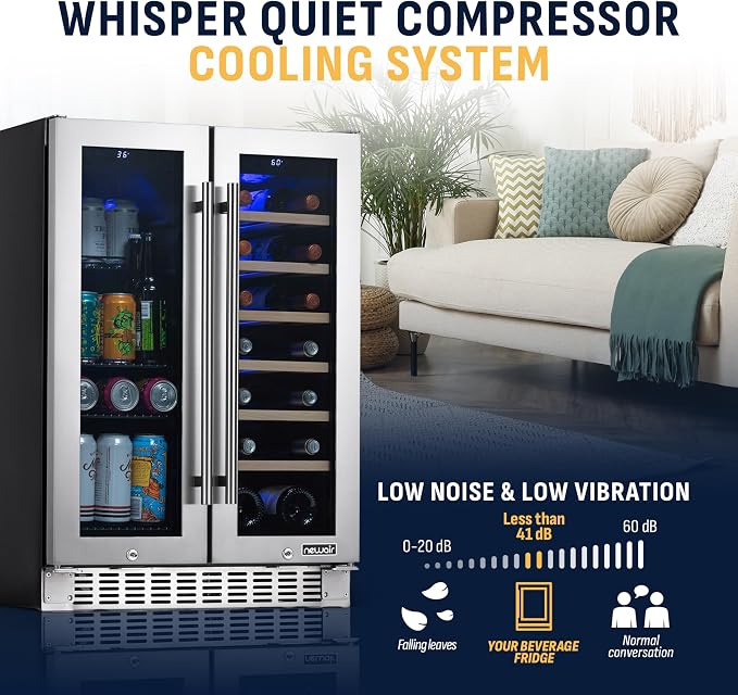 NewAir 24" Dual Zone Beverage Refrigerator & Wine Cooler for 18 Bottles & 60 Cans | Freestanding or Built-In Under Counter Mini Fridge for Beer, Wine and Soda | Stainless Steel - Image 8