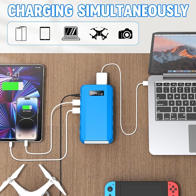 Portable Power Station with AC Outlet, Powkey 65W/110V External Battery Pack 24000mAh/88.8Wh Power Pack, Portable Power Source Supply Backup for Outdoor Tent Camping Home Blue - Image 4