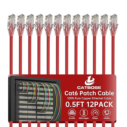 0.5 Foot Cat6 Patch Cables, Solid Pure Copper Patch Cord, Cat 6 Ethernet Cable by CatBose