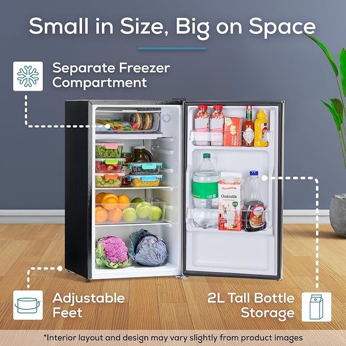 Igloo 3.2 Cu.Ft. Mini Fridge with Freezer - Single Door Compact Refrigerator with Glass Shelves for Homes, Dorms & Offices- Keep Snacks, Drinks & Frozen Foods Cool with Temperature Control Mini Fridge - Image 3