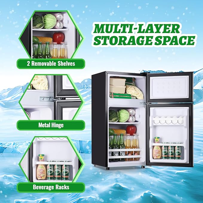 2.4 Cu.ft Mini Fridge with Top Freezer Apartment Size Dual Door Compact Refrigerator for Personal Use Small Fridge with Egg tray, 7 Temperature Control For Dorm, Silver - Image 6