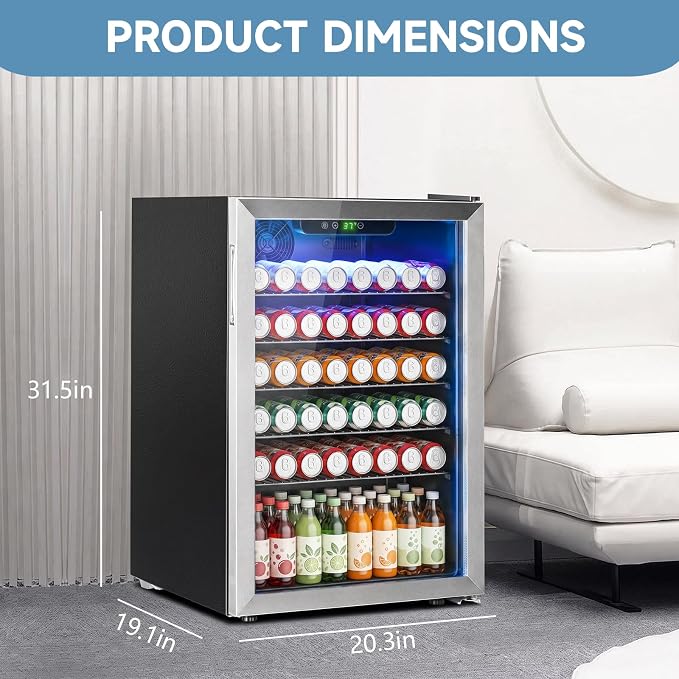 DOGHLY 4.5 Cu.ft Mini Fridge Glass Door, 145 Cans Beverage Refrigerator | Drink Fridge for Soda Beer Wine, Digital Temperature Control, Removable Shelf, Quiet Beverage Cooler for Office, Dorm, Bar - Image 3