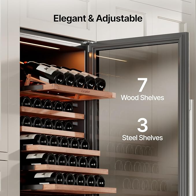 Ca'Lefort 24 Inch Dual Zone Wine & Beverage Center, 185 Can & 77 Bottle | 69-Inch Tall Wine Cellar, Quiet Inverter Compressor, 40-65°F Temperature Control, Display Shelf, Glide-Out Shelves & Drawer - Image 5