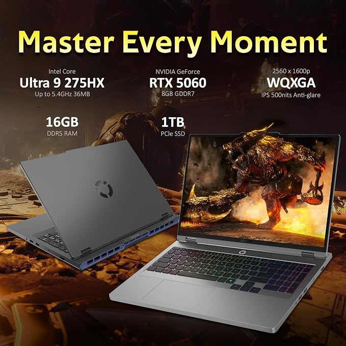 Lenovo Legion 5 16" WQXGA 240Hz Gaming Laptop, Intel Ultra 9 275HX, NVIDIA GeForce RTX 5060, 16GB DDR5, 2TB Storage (1TB SSD+1TB Docking Station Set), 24-Zone RGB Backlit Keyboard, Win 11 Pro, Gray - Image 3