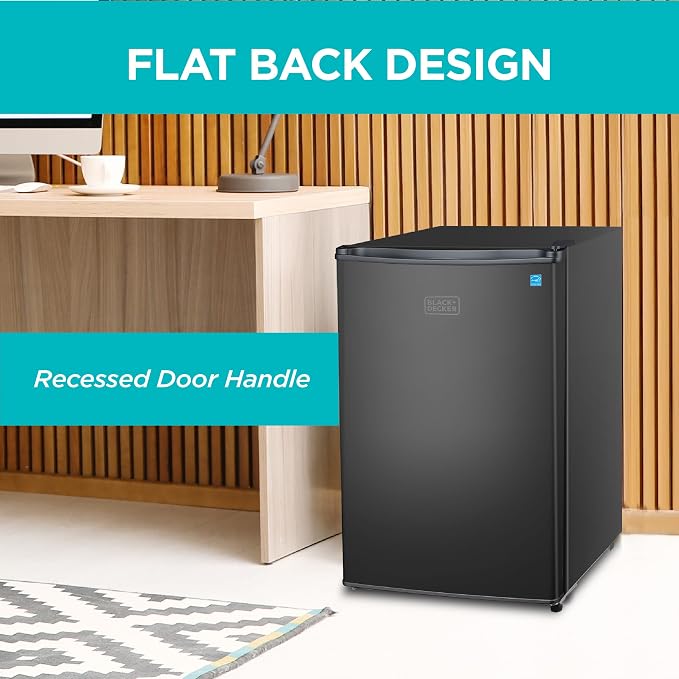 BLACK+DECKER 2.5 Cu. Ft. Compact Refrigerator, Energy Star, BCRK25B, Black | Energy Star Certified, Single Door Mini Fridge with Chiller Compartment, Personal Fridge for Home or Dorm, R600a Refrigerant - Image 6
