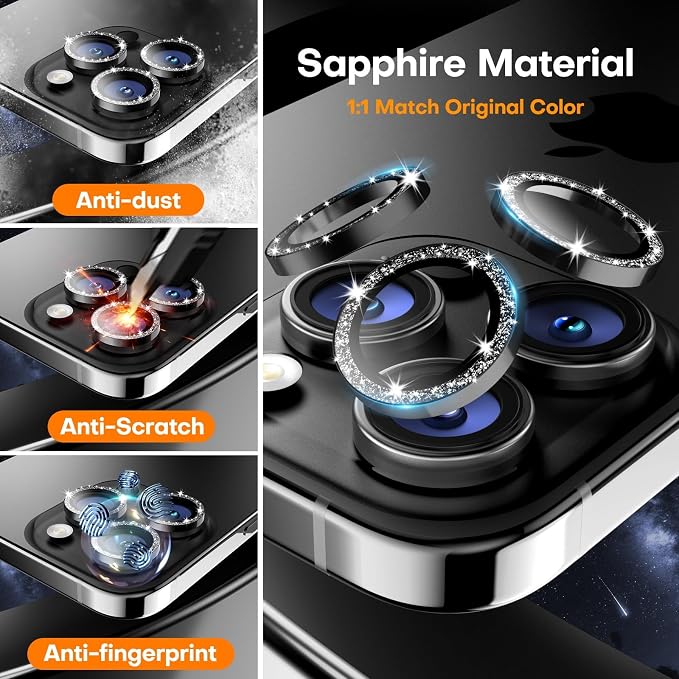 for iPhone 15 Pro/15 Pro Max Camera Lens Protector, Tempered Glass Screen - Image 3