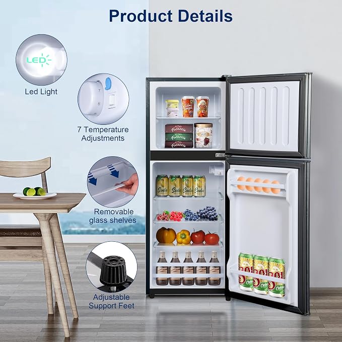 4.8 Cu. Ft. Refrigerator, Dorm Refrigerator with Freezer for Apartment, Kitchen, Office, RV Refrigerator with Adjustable Thermostat, Apartment Size Fridge with Freezer Black - Image 2