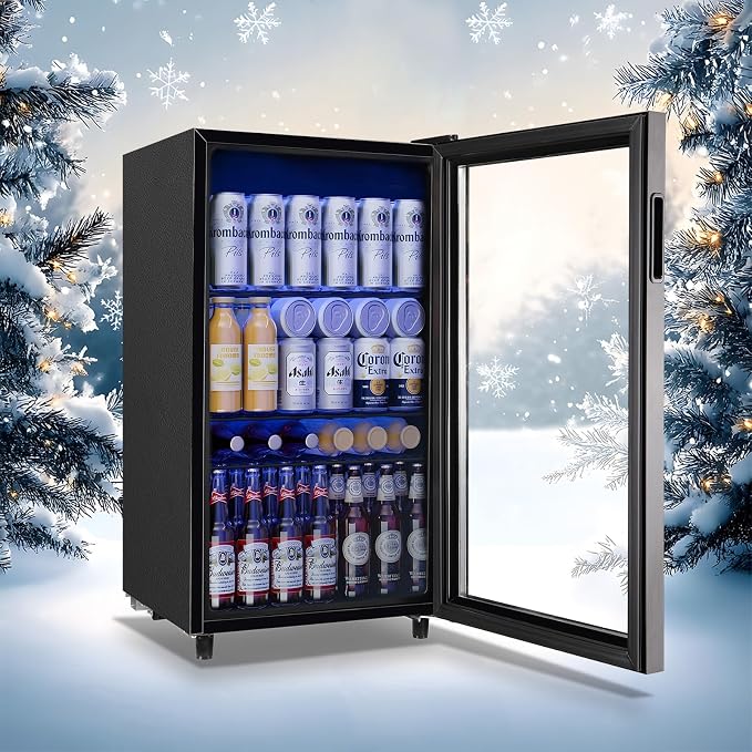 3.5 CU.FT Beverage Fridge Mini Refrigerator Soda Cooler Glass Door Featuring LED Light & Adjustable Shelves,7 Modes Ideal for Apartment, Office, Dorm - Image 8