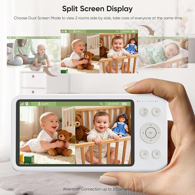 bonoch 2K Baby Monitor with 2 Cameras, 5.5" Split Screen Dual Video Monitor - Image 4