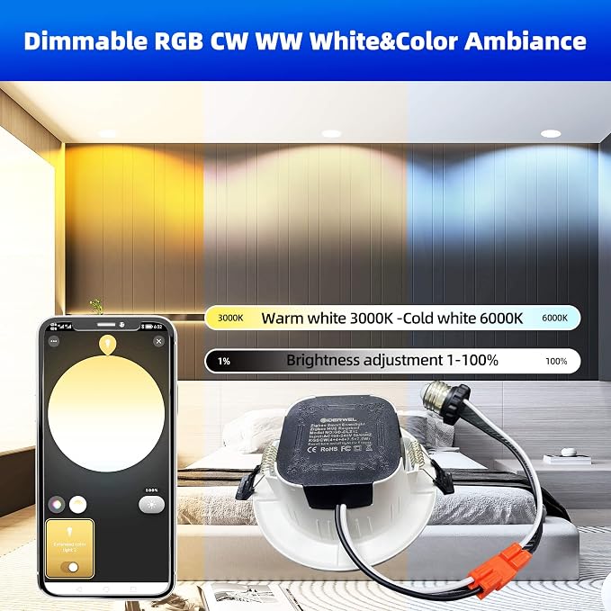 ZigBee 3.0 Recessed Lights RGBWW Smart LED Downlight 4 Inch Work - Image 4