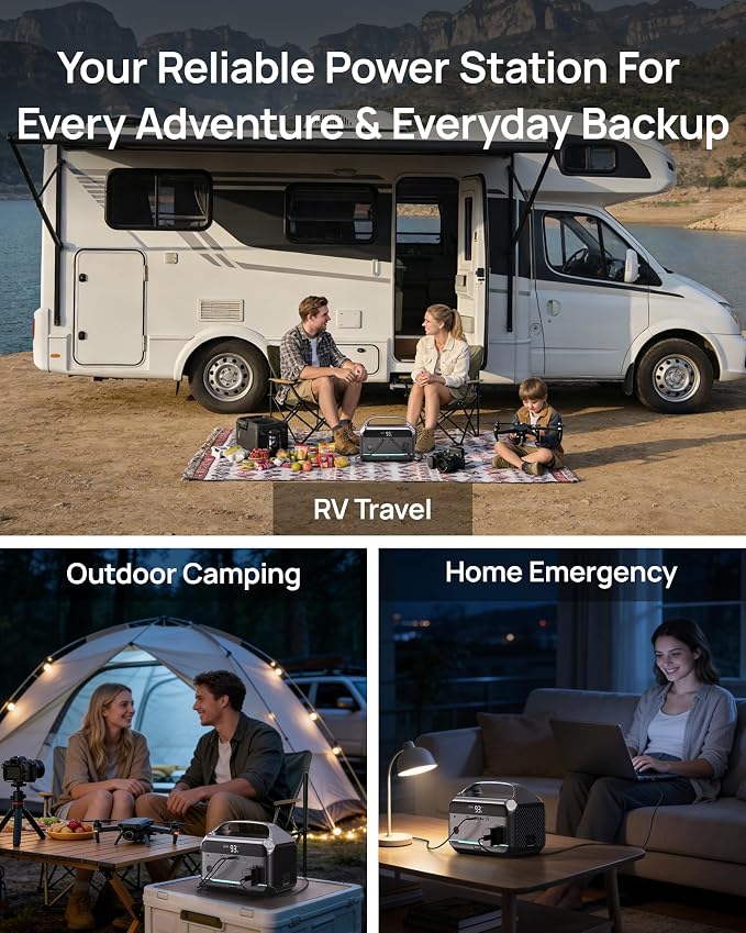 DARAN Portable Power Station with 60W Solar Panel Included, 288Wh LiFePO4 Battery, 350W (600W Peak), 7-Port Design, 2.1Hrs Fast Charing Solar Generators for Home, Outdoor Camping - Image 5