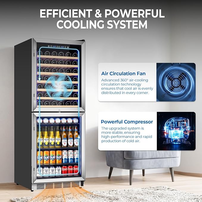 24 Inch Wide Wine and Beverage Cooler, 2 IN 1 Beverage Refrigerator with Glass Door, Dual Zone Wine Fridge Built-In/Freestanding, Beverage Wine Fridge for Home/Bar, 77 Bottle & 180 Can, Silver - Image 3