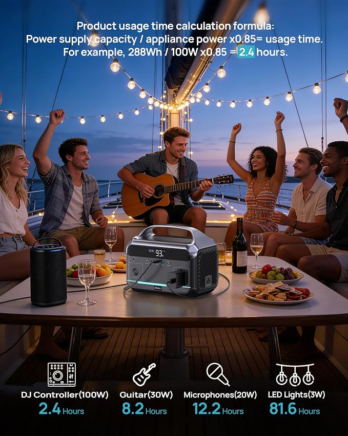 DARAN Portable Power Station 350W (600W Surge), Solar Generator 288Wh(90,000mAh) LiFePO4 Battery Backup with AC Outlets, 7-Port Design Power Bank for Camping, Hurricane Emergency RV - Image 8