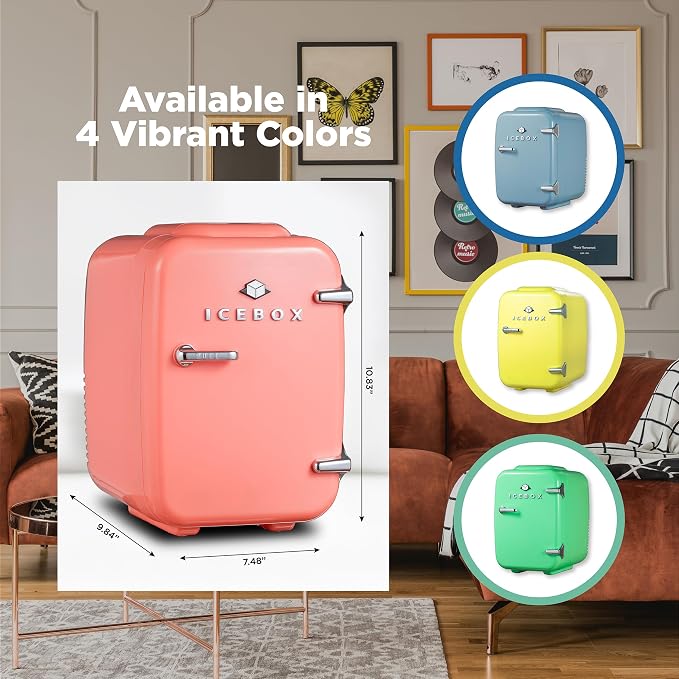 IceBox 4-Liter Mini Fridge Cooler/Warmer, IBMF4BLS, Blush Red | Portable Refrigerator Holds 6 Cans, Compact for Skincare, Beverages and Food, Includes 120V AC and 12V Car Adapters - Image 7