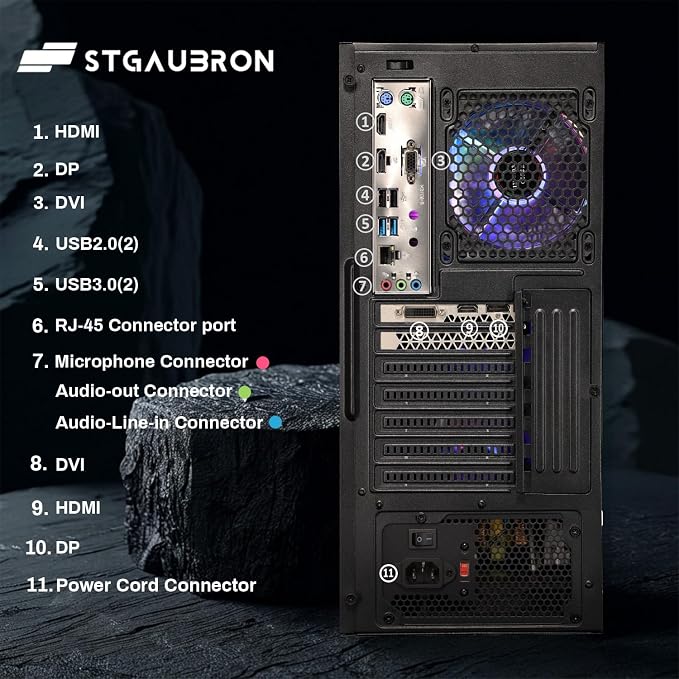 STGAubron Gaming PC Desktop,Corei7 8th Gen,RX 5700 8G,16G DDR4,512G SSD | Gaming Computer Tower for Streaming,Video Editing,Home,School,I7 up to 4.1GHz,ARGB Fan,WiFi 6,BT 5.2,4K DP,HDMI,Win11 Home - Image 5