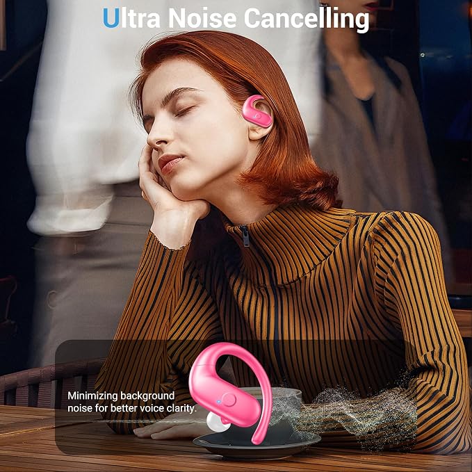 Sport Wireless Earbuds,60Hrs BT5.4 ENC IPX7 Waterproof Earhooks Deep Bass | 14.2mm drivers deliver rich stereo sound. Soft silicone ensures a secure, painless fit for long workouts. - Image 4
