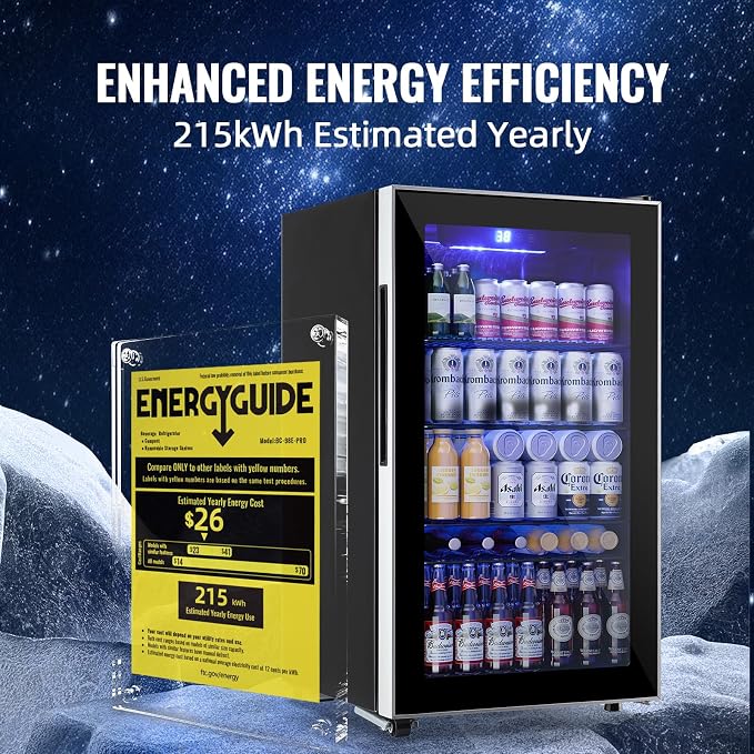 3.5 Cu.ft Beverage Refrigerator Cooler with 125 Can, Mini Fridge with LED Light for Soda Beer or Cans Beverage Temp Digital Display Adjustable Shelves Suit for Home, Office, Dorm - Image 6