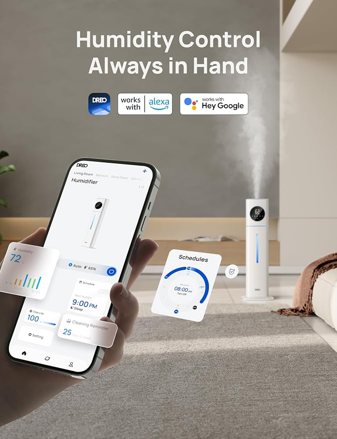 DREO HM735S 11L Smart Humidifier Large Room 700 ft², 100H Cool Mist Air Humidifiers for Bedroom, Top-Fill, Clean Tank Technology, 26dB, Auto Mode, Aroma Box, RGB, Remote & APP Control, Baby, Blue - Image 4