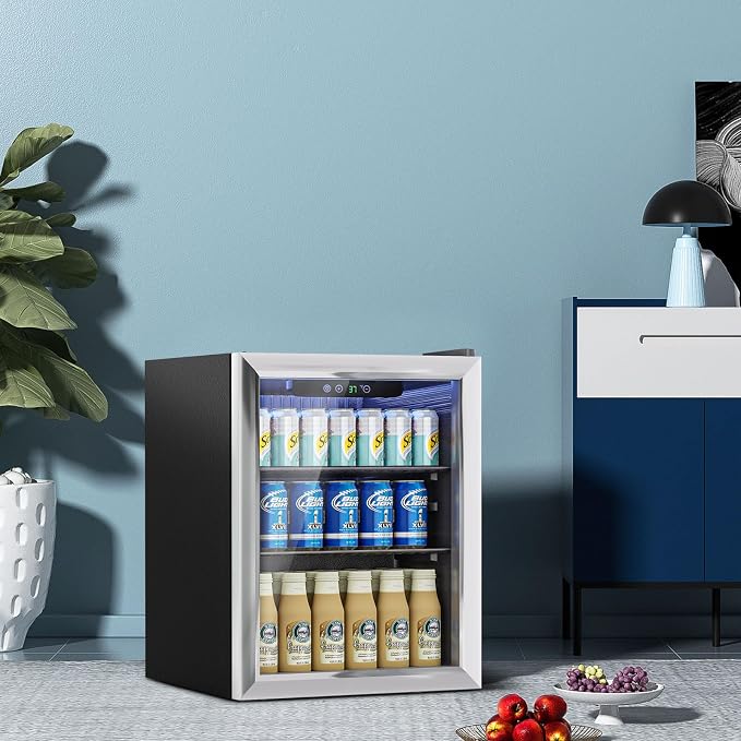Stopasd Beverage Refrigerator Cooler, 1.7 Cu.Ft/76 Can Drink Fridge with Adjustable Shelves & Glass Door for Soda Wine Beer, Quiet Undercounter Small Fridge for Home/Office/Bar/Garage(37°-61℉), Black - Image 6