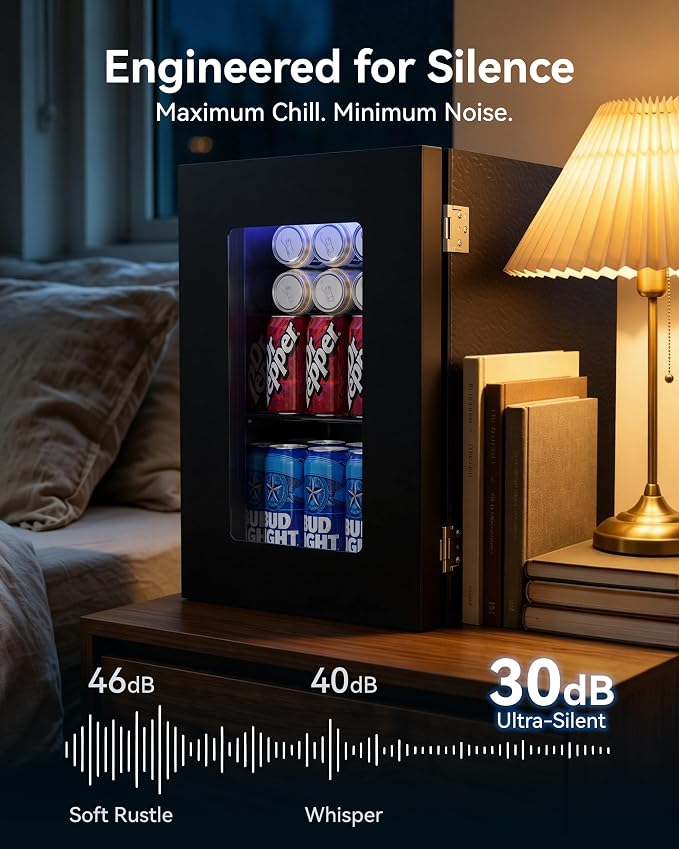0.6 Cu.ft Beverage Cooler, Compressor Glass Door Mini Fridge 40-61°F Black | Freestanding for Office & Bedroom, Quiet Compressor, Low Energy Use, Holds Soda, Beer & Canned Drinks - Image 7