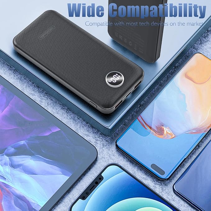 Portable Charger, Compact 10000mAh Power Bank with Type-C Cable, 22.5W Fast Charging External Battery Pack with LED Digital Display for iPhone and Android Black - Image 3