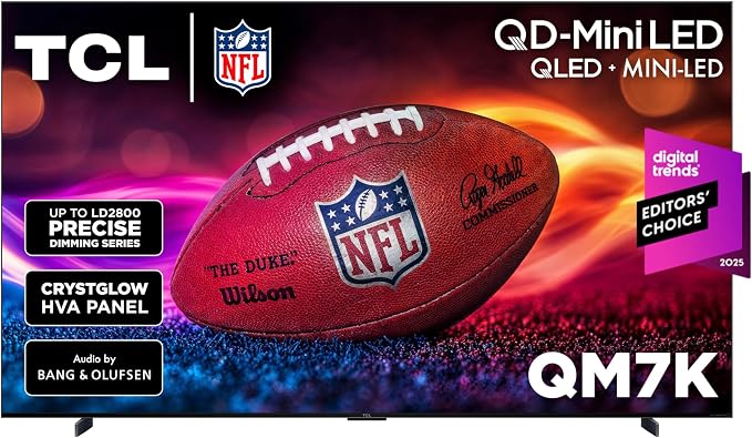 TCL 98 Inch Class QM7K Series | Mini LED QLED 4K HDR | 98QM7K, 2025 Model | 120HZ-144HZ Anti Reflective Screen Smart Google TV Dolby Atmos Onkyo Audio | Voice Remote Alexa Gaming Streaming Television by TCL