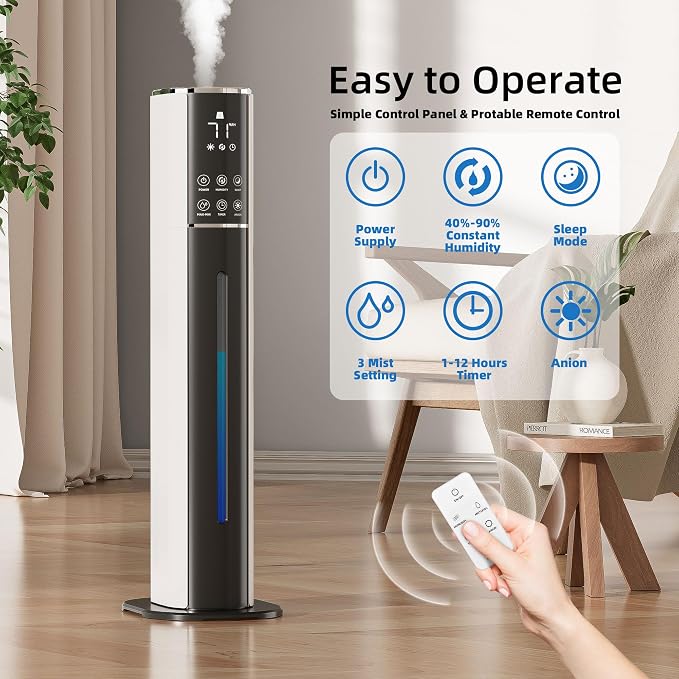9L/2.5Gal Humidifier, Top Fill Quiet Cool Mist Humidifiers for Bedroom, Covers 550ft²,100H Runtime, 3 Mist Modes Humidifier Large Room, Home, Office, Plants with essential oil diffuser - Image 4