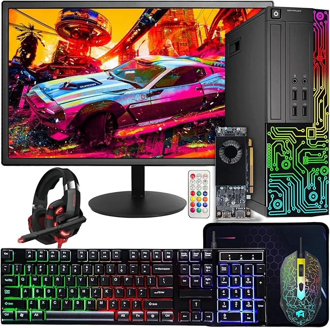 Dell OptiPlex PC,Core I7,24'' Monitor,RX 550 4G,16G RAM,512G SSD(Renewed) | Gaming Computer PC, i7 up to 3.9G, 24 inch FHD,WiFi, ARGB Headset,4K Support,DP, HDMI,DVI,Windows 11 Pro,Home or Office PC by Amazon+Renewed