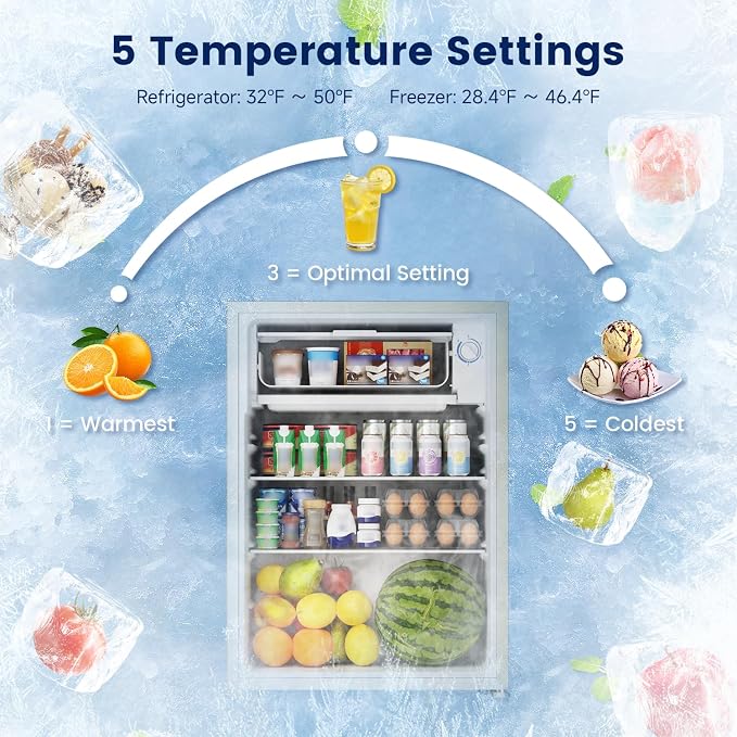 2.6 Cu Ft Small Fridge with Freezer for Office Cream White | Mini Refrigerator for Dorm Bedroom, Compact Fridge, Energy-efficient, Low Noise - Image 3