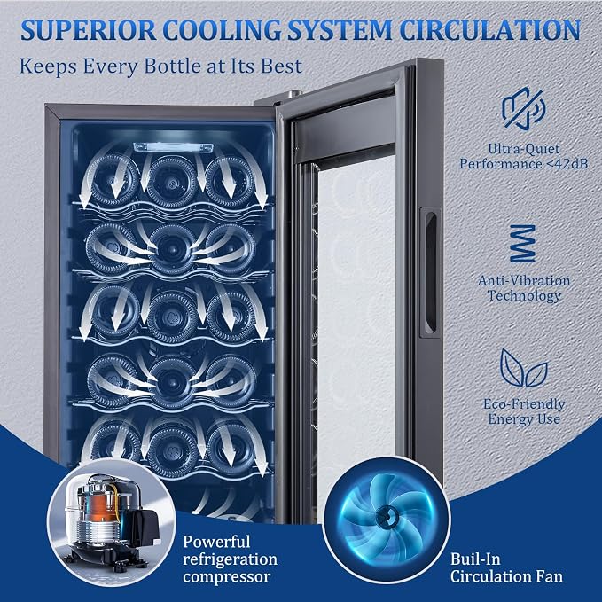 18 Bottle Compressor Wine Cooler Refrigerator with Lock, Freestanding Wine Fridge, 41°F-64°F Digital Temperature Control, Large Wine Cellar for Red, White, Champagne, and Sparkling Wine – Black - Image 4