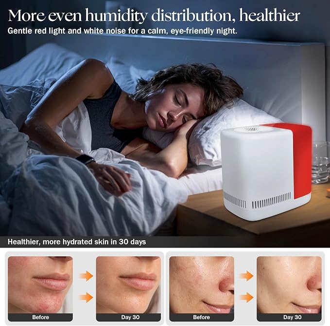 Evaporative Humidifier for Bedroom (No Mist) – Dishwasher Safe, No White Dust, Smart Remote with Sensor, Red Sleep Light, White Noise, Nursery Humidifier with 2.5L Tank, 2 Filters & Aroma Kit - Image 4