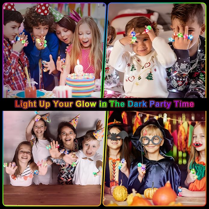 OLUPP Light Up Rings, Glow In The Dark Party Supplies, 6 Style Flashing Glow In - Image 4