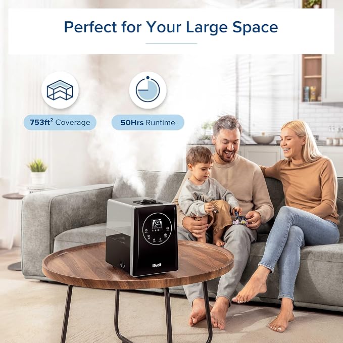LEVOIT LV600HH 6L Warm and Cool Mist Ultrasonic Humidifier, Rapid Humidification for Bedroom Large Room, Essential Oil Diffuser, Humidity Setting with Built-in Sensor, Auto Mode, Timer, Remote Control - Image 4