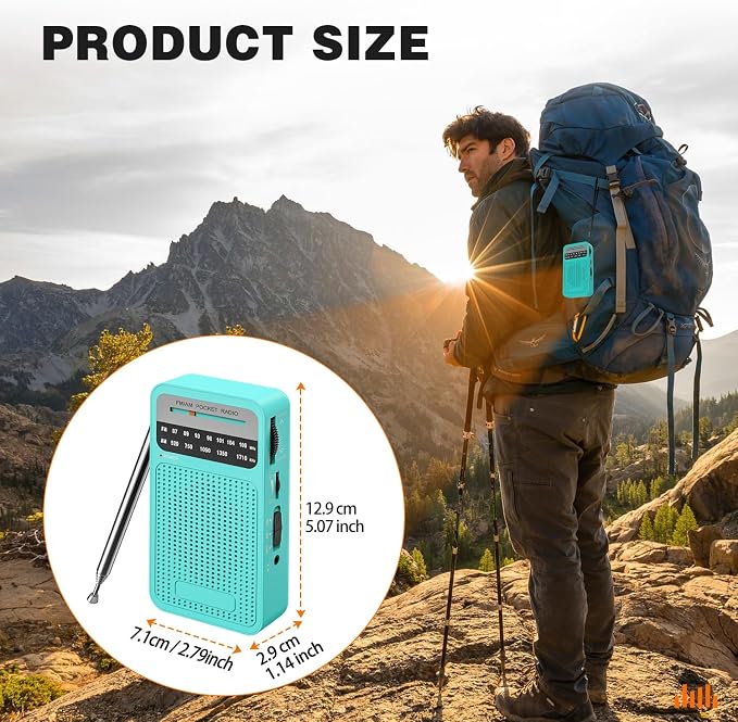 Portable Radio AM FM with Best Reception, Goodes Transistor Radio with Loud Speaker, 2AA Battery Operated, Headphone Jack for Indoor, Outdoor and Emergency Use-Green - Image 6