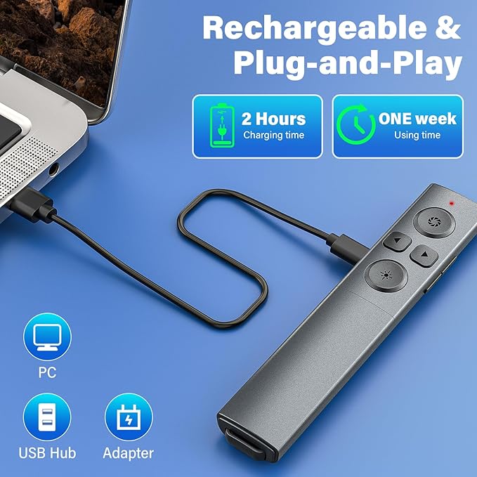 2-in-1 USB Type C Presentation Clicker, Rechargeable Wireless Presenter Remote - Image 3