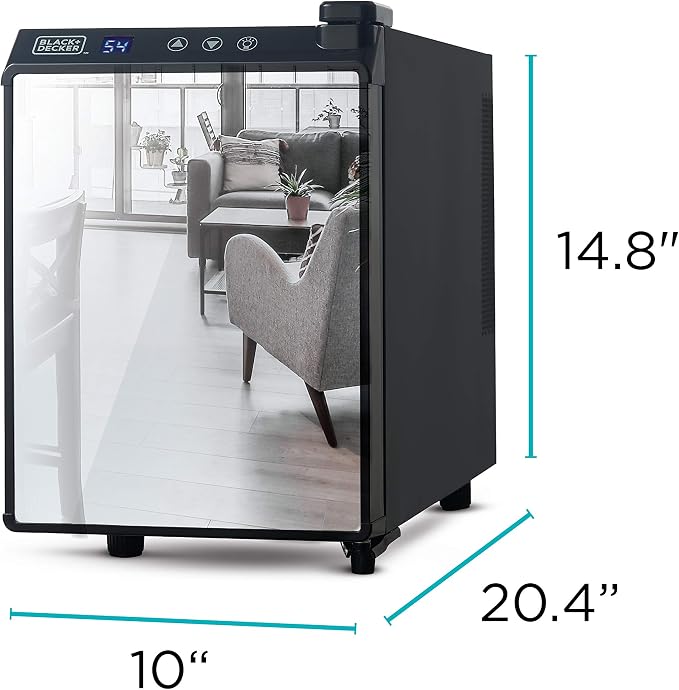 BLACK+DECKER 6-Bottle Thermoelectric Wine Chiller, BD60316, Mirrored Door | Thermoelectric Wine Cooler with Temperature Control, 6 Bottle Fridge for Reds, Whites and More, LED Display, Chrome Racks - Image 8