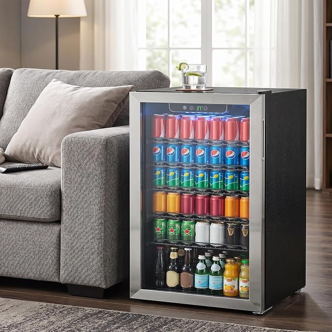 DOGHLY 3.1 Cu.ft Mini Fridge Glass Door, 126 Cans Beverage Refrigerator | Drink Fridge for Soda Beer Wine, Digital Temperature Control, Removable Shelf, Quiet Beverage Cooler for Office, Dorm, Bar - Image 4