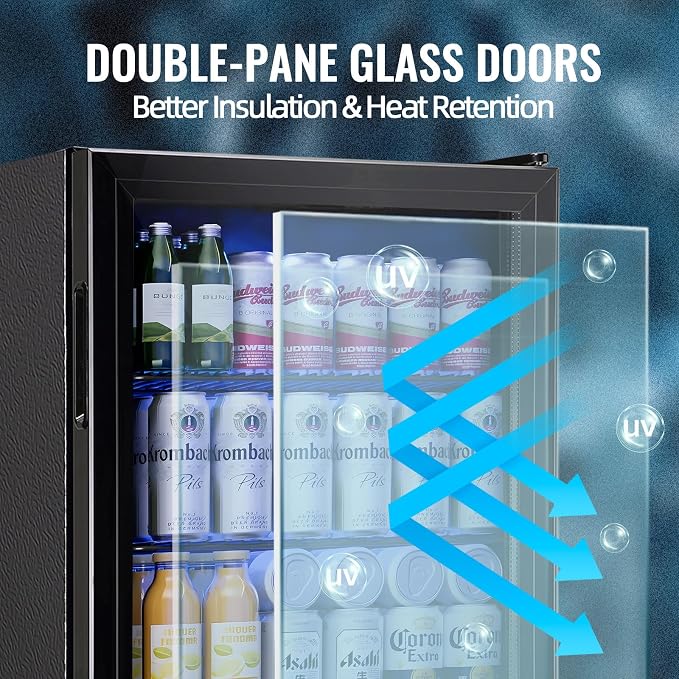 3.5 CU.FT Beverage Fridge Mini Refrigerator Soda Cooler Glass Door Featuring LED Light & Adjustable Shelves,7 Modes Ideal for Apartment, Office, Dorm - Image 4