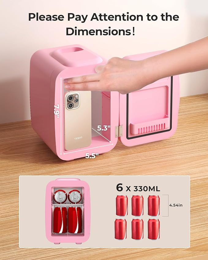 BEICHEN Mini Fridge 4 Liter/6 Can Portable Compact Refrigerator | for Bedroom Office Dorm Car, Fast Cooling, Low Noise, 100-125V AC/5-12V USB, for Skincare, Food, Drinks(Pink) - Image 2