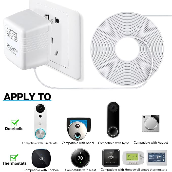 Dreyoo Video Doorbell Transformer, 24 Volt 16.4 Feet Doorbell Power Supply C - Image 2