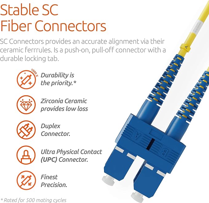 BEYONDTECH 1m SC to SC Fiber Patch Cable – UPC Single-Mode Duplex Fiber Optic - Image 2