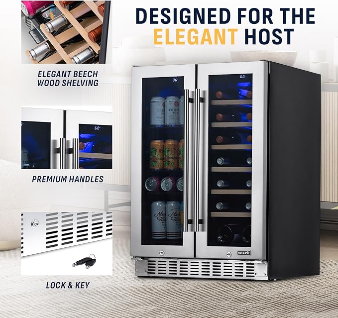 NewAir 24" Dual Zone Beverage Refrigerator & Wine Cooler for 18 Bottles & 60 Cans | Freestanding or Built-In Under Counter Mini Fridge for Beer, Wine and Soda | Stainless Steel - Image 2