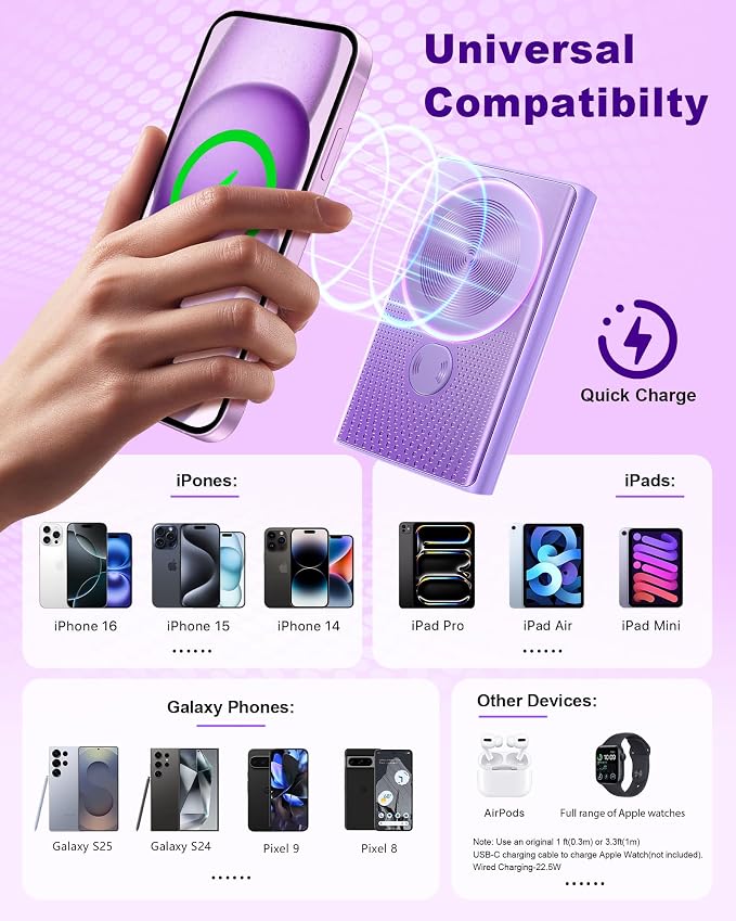 Kesguar Magnetic Portable Charger, 10000mAh 22.5W PD Super Fast Charging Wireless Power Bank. Ultra-Strong Magnet, USB C in&Out Battery Pack for Magsafe, iPhone 17/16/15/13/12 Pro Series - Image 8