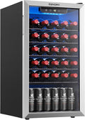 EUHOMY Wine Cooler, 128 Can Wine Fridge with Glass Door for Soda Beer or Wine, Mini Fridge for Home, Office, Bar with Removable Shelves, Silver by EUHOMY